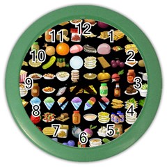 Glitch Glitchen Food Pattern Two Color Wall Clock by WetdryvacsLair