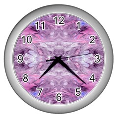 Pink Grey Repeats Wall Clock (silver) by kaleidomarblingart