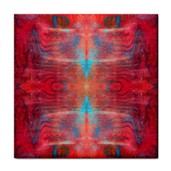 Red Flames Repeats Tile Coaster by kaleidomarblingart