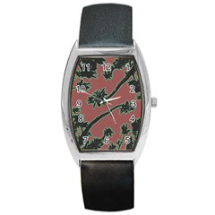 Tropical Style Floral Motif Print Pattern Barrel Style Metal Watch