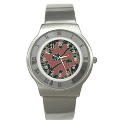 Tropical Style Floral Motif Print Pattern Stainless Steel Watch by dflcprintsclothing