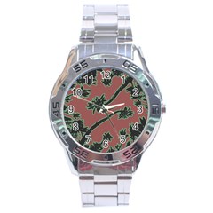 Tropical Style Floral Motif Print Pattern Stainless Steel Analogue Watch