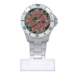 Tropical Style Floral Motif Print Pattern Plastic Nurses Watch