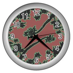 Tropical Style Floral Motif Print Pattern Wall Clock (silver) by dflcprintsclothing