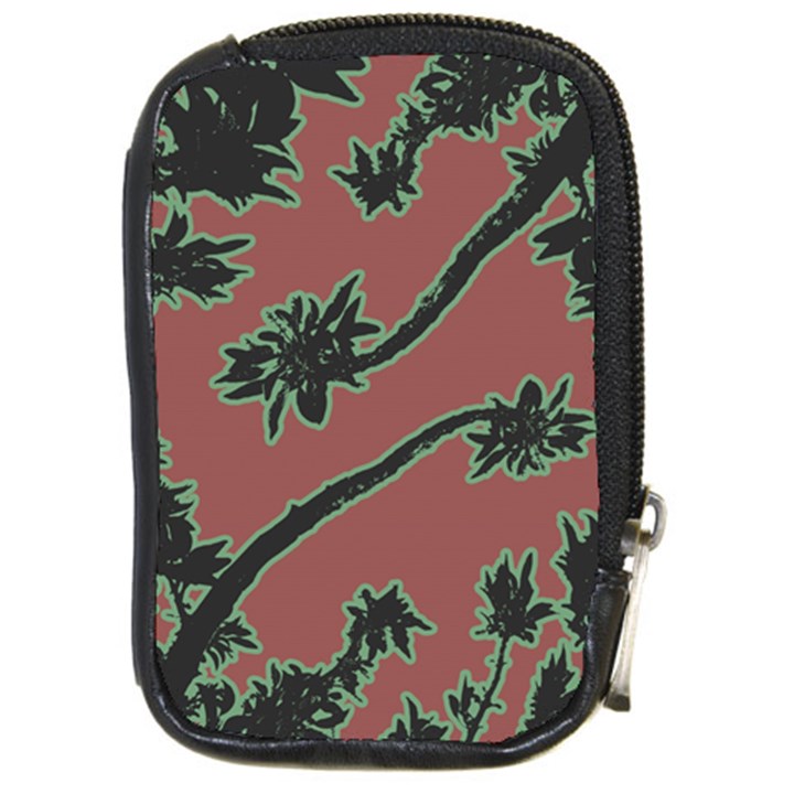 Tropical Style Floral Motif Print Pattern Compact Camera Leather Case