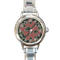 Tropical Style Floral Motif Print Pattern Round Italian Charm Watch