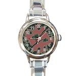 Tropical Style Floral Motif Print Pattern Round Italian Charm Watch Front