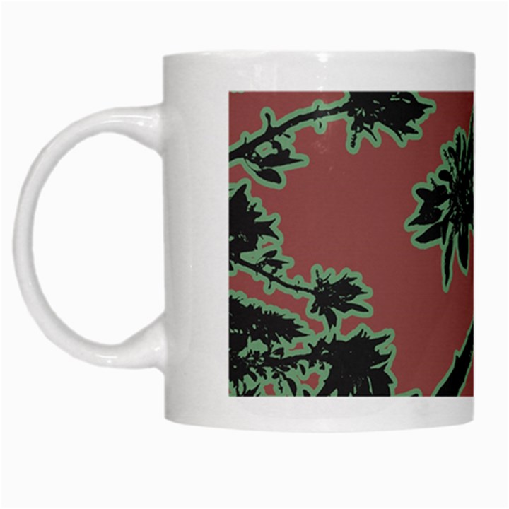 Tropical Style Floral Motif Print Pattern White Mugs