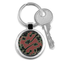 Tropical Style Floral Motif Print Pattern Key Chain (round) by dflcprintsclothing