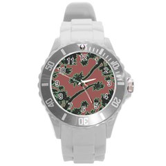 Tropical Style Floral Motif Print Pattern Round Plastic Sport Watch (l) by dflcprintsclothing