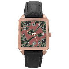 Tropical Style Floral Motif Print Pattern Rose Gold Leather Watch 