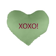 Xoxo! - Green Love Valentine s Day Candy Heart Pillow- Love Valentine s Patterned Back Standard 16  Premium Flano Heart Shape Cushions by pishposhpillows