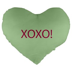 Xoxo! - Green Love Valentine s Day Candy Heart Pillow- Love Valentine s Patterned Back Large 19  Premium Flano Heart Shape Cushions by pishposhpillows