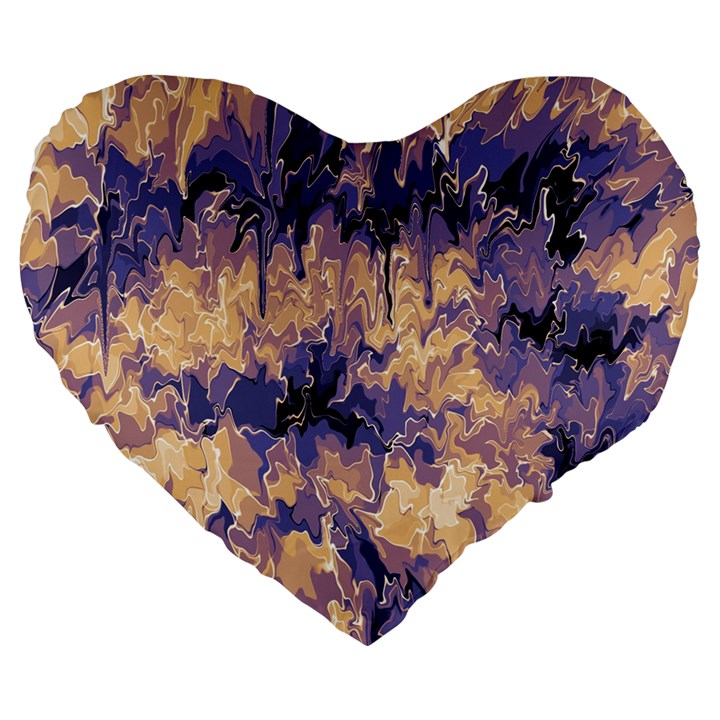 Yellow and purple abstract Large 19  Premium Heart Shape Cushions