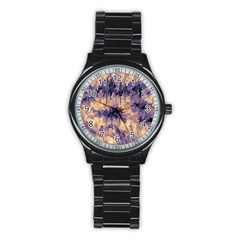 Yellow And Purple Abstract Stainless Steel Round Watch by Dazzleway