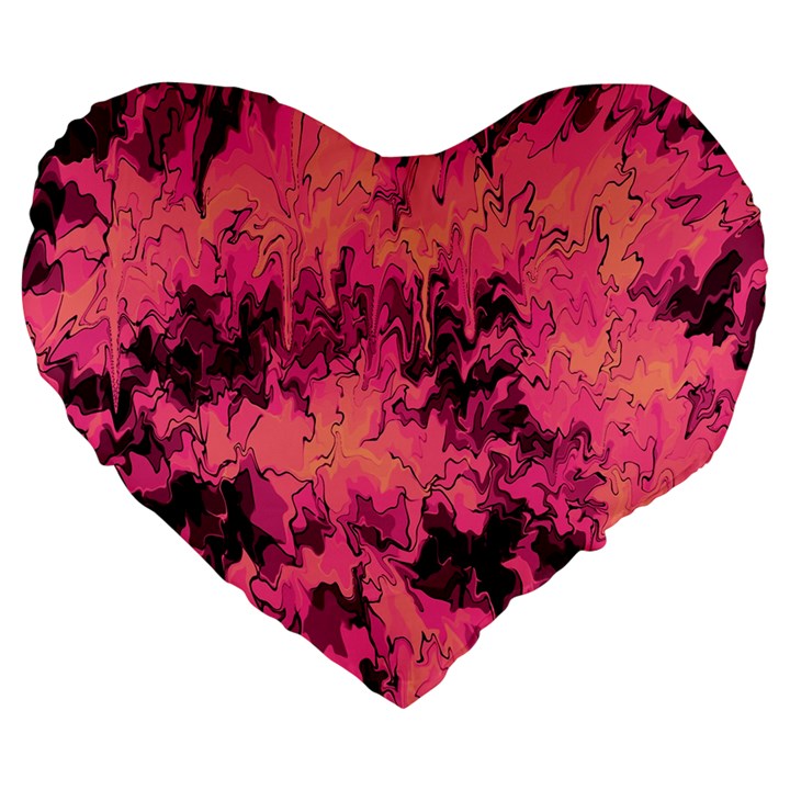 Pink abstract Large 19  Premium Heart Shape Cushions