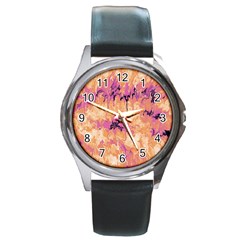 Yellow And Pink Abstract Round Metal Watch by Dazzleway