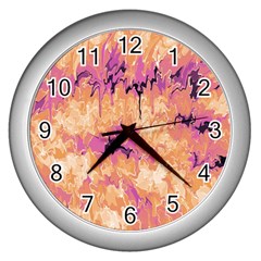 Yellow And Pink Abstract Wall Clock (silver) by Dazzleway