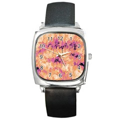 Yellow And Pink Abstract Square Metal Watch by Dazzleway