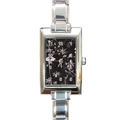 Dark Floral Artwork Rectangle Italian Charm Watch