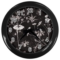 Dark Floral Artwork Wall Clock (black) by dflcprintsclothing