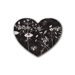 Dark Floral Artwork Rubber Coaster (heart)  by dflcprintsclothing