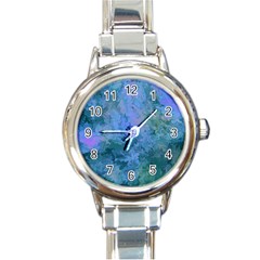 Lilac And Green Abstract Round Italian Charm Watch by Dazzleway