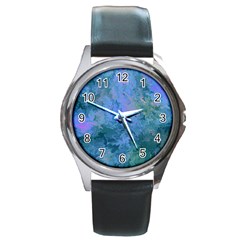 Lilac And Green Abstract Round Metal Watch by Dazzleway