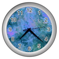 Lilac And Green Abstract Wall Clock (silver) by Dazzleway