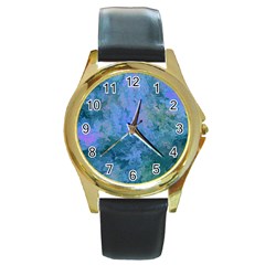 Lilac And Green Abstract Round Gold Metal Watch by Dazzleway