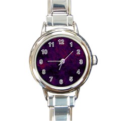 Red And Purple Abstract Round Italian Charm Watch by Dazzleway