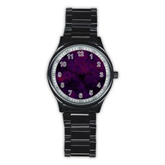 Red And Purple Abstract Stainless Steel Round Watch by Dazzleway