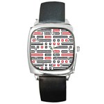 Geometric Sequence Print Pattern Design Square Metal Watch Front