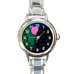 Vaporwave Old Moon Over NYC Round Italian Charm Watch Front