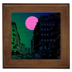 Vaporwave Old Moon Over Nyc Framed Tile by WetdryvacsLair