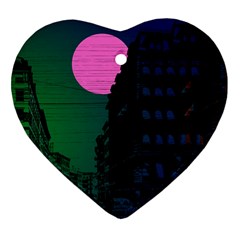 Vaporwave Old Moon Over Nyc Ornament (heart) by WetdryvacsLair