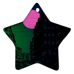 Vaporwave Old Moon Over Nyc Ornament (star) by WetdryvacsLair