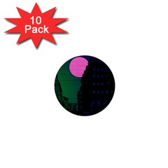 Vaporwave Old Moon Over Nyc 1  Mini Buttons (10 Pack)  by WetdryvacsLair