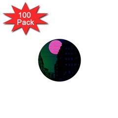 Vaporwave Old Moon Over Nyc 1  Mini Buttons (100 Pack)  by WetdryvacsLair