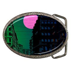 Vaporwave Old Moon Over Nyc Belt Buckles by WetdryvacsLair