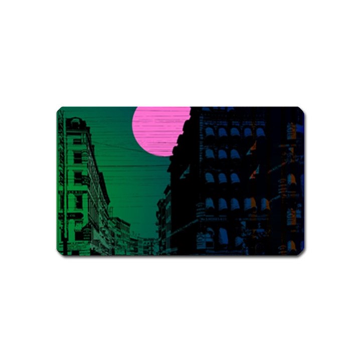 Vaporwave Old Moon Over NYC Magnet (Name Card)