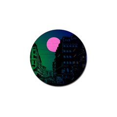 Vaporwave Old Moon Over Nyc Golf Ball Marker (4 Pack) by WetdryvacsLair