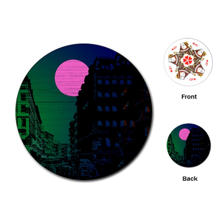 Vaporwave Old Moon Over NYC Playing Cards Single Design (Round)