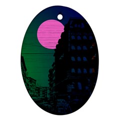 Vaporwave Old Moon Over Nyc Oval Ornament (two Sides) by WetdryvacsLair