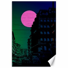 Vaporwave Old Moon Over Nyc Canvas 24  X 36  by WetdryvacsLair