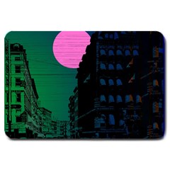 Vaporwave Old Moon Over Nyc Large Doormat  by WetdryvacsLair