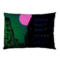 Vaporwave Old Moon Over Nyc Pillow Case by WetdryvacsLair