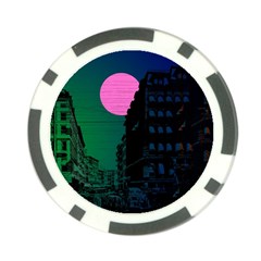 Vaporwave Old Moon Over Nyc Poker Chip Card Guard (10 Pack) by WetdryvacsLair