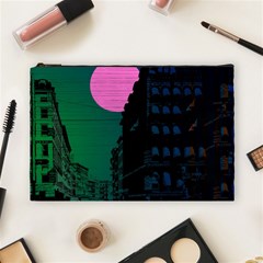 Vaporwave Old Moon Over Nyc Cosmetic Bag (large) by WetdryvacsLair