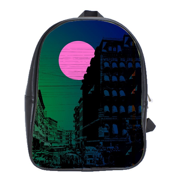 Vaporwave Old Moon Over NYC School Bag (Large)